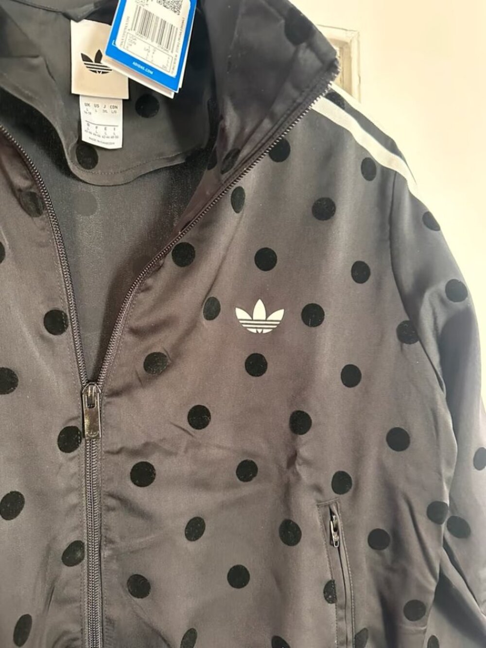 Adidas Originals Polka Dot Track Jacket — Grey/Black, Size L NWT